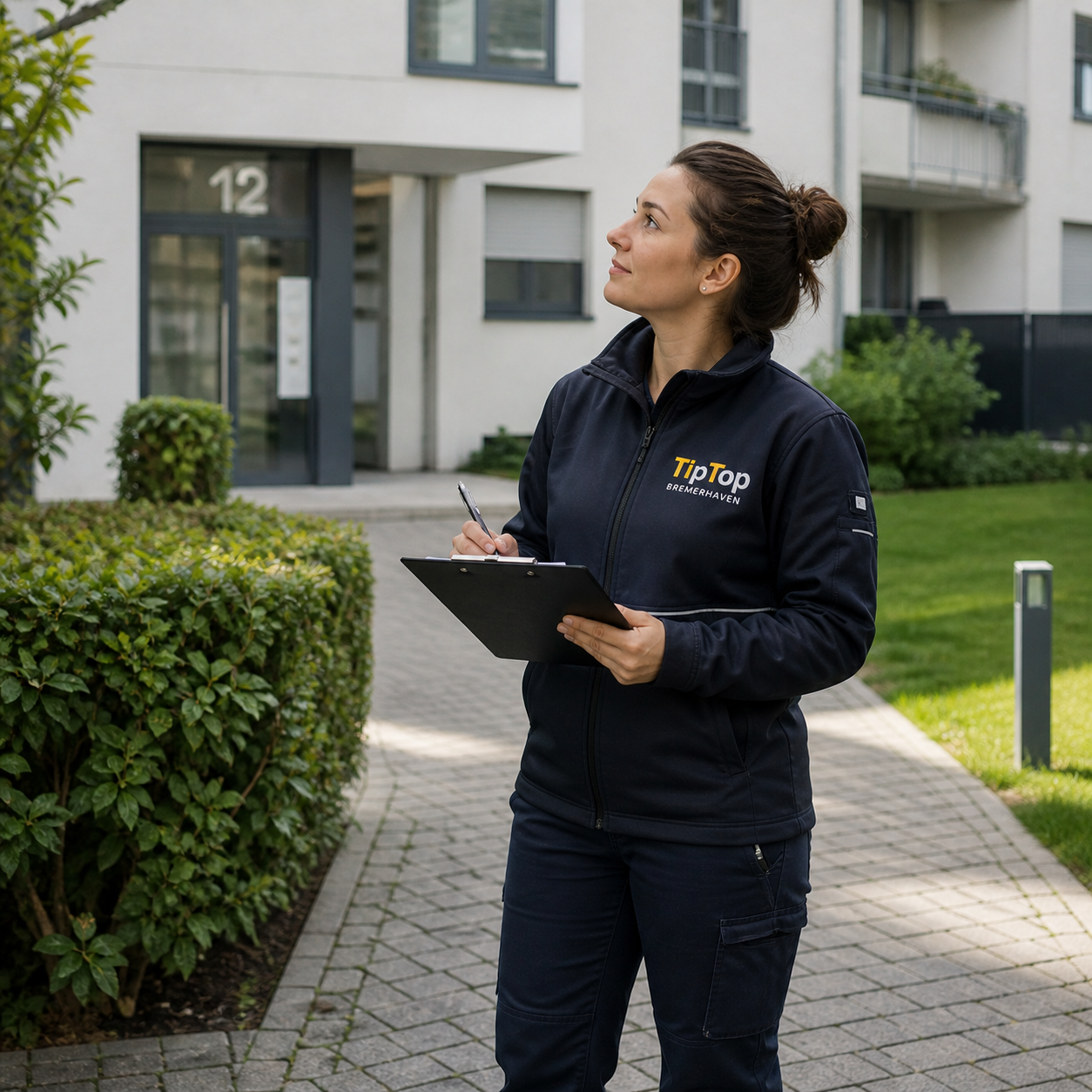 Hausmeister bei der Kontrolle eines gepflegten Gebäudes